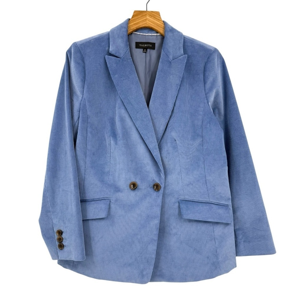 Talbots Double Breasted Corduroy Blazer in Blue Size 12 NEW - Picture 2 of 12